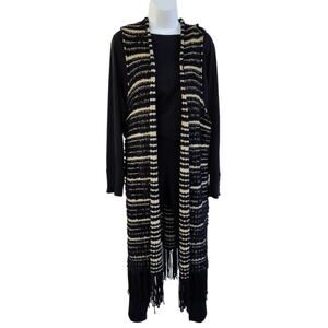 NWT Chicos Farren Long Sweater Vest Plus Size 16/18 Gold Metallic Boucle Fringe